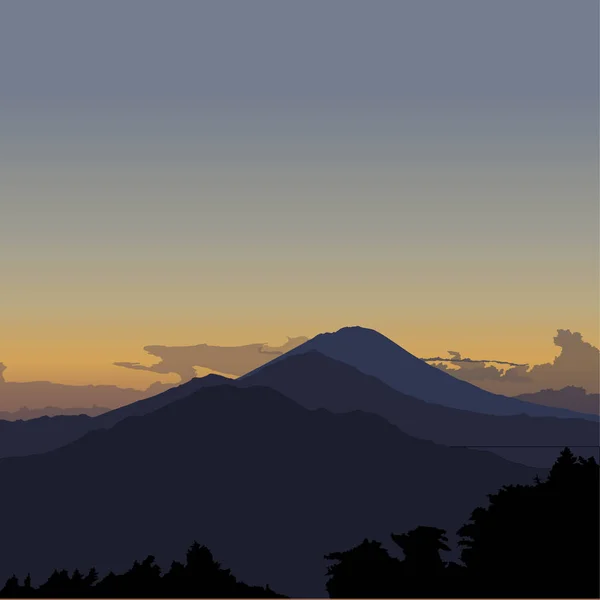 キンタマーニ高原、バリ島。ベクトル日の出イラスト — ストックベクタ