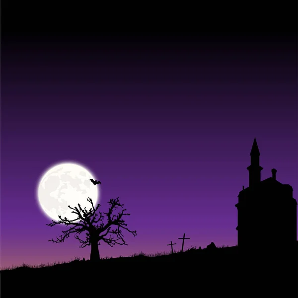 Halloween Vetor Fundo Com Céu Noturno Lua Castelo Assustador — Vetor de Stock