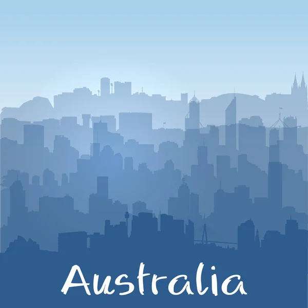 Vector background with biggest Australian cities silhouettes — Stock Vector