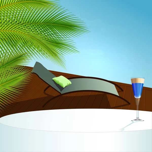 Vector illustratie zwembad, chaiselonge en een cocktail — Stockvector