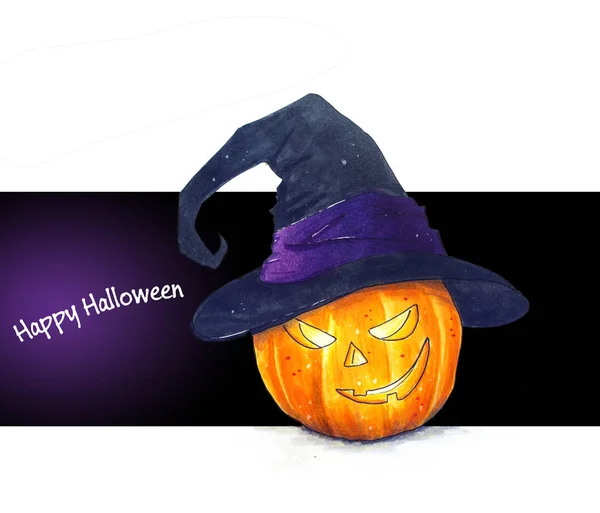 Calabaza de Halloween dibujada a mano con ilustración de boceto de sombrero — Foto de Stock