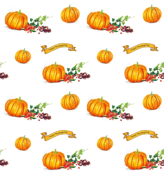 Hand getekende Thanksgiving naadloze achtergrond met pompoenen — Stockfoto