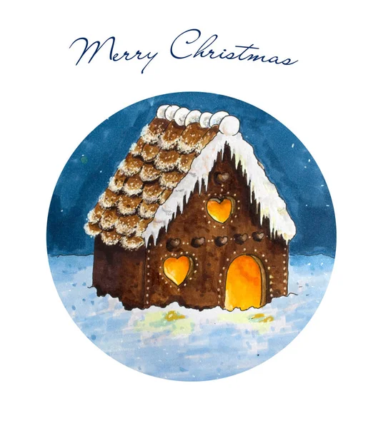 Casa de pão de gengibre de Natal. Desenho desenhado à mão — Fotografia de Stock