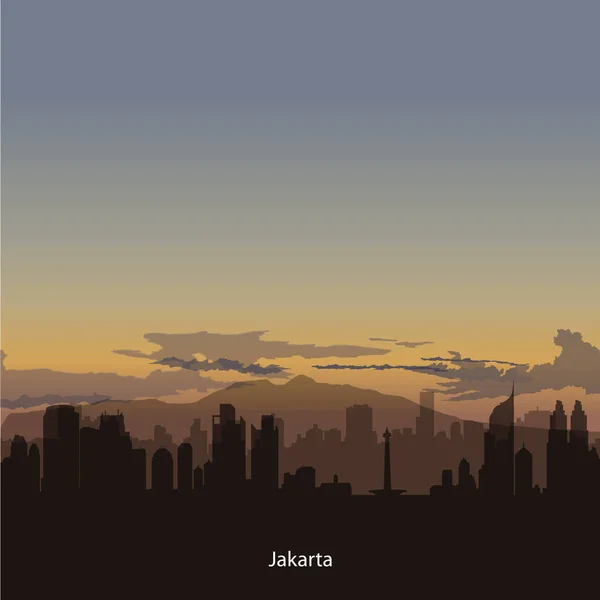 Illustrazione dello skyline di Jakarta vettoriale con il cielo di Dan — Vettoriale Stock