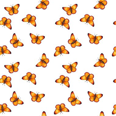 Uçan turuncu kelebeklerle el çizimi kusursuz desen