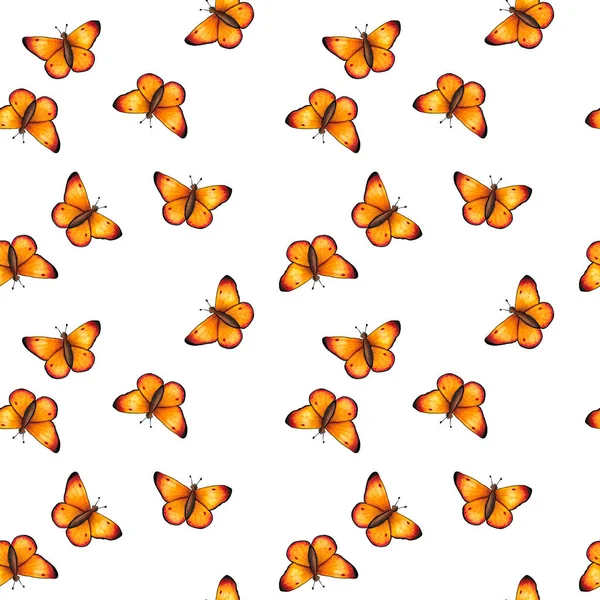 Ręcznie rysowany wzór z latającymi pomarańczowymi motylami — Zdjęcie stockowe