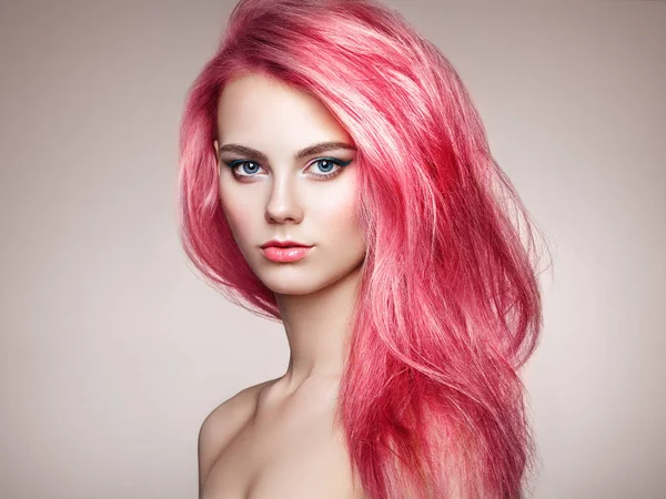 Menina Modelo Moda Beleza Com Cabelo Tingido Colorido Menina Com — Fotografia de Stock