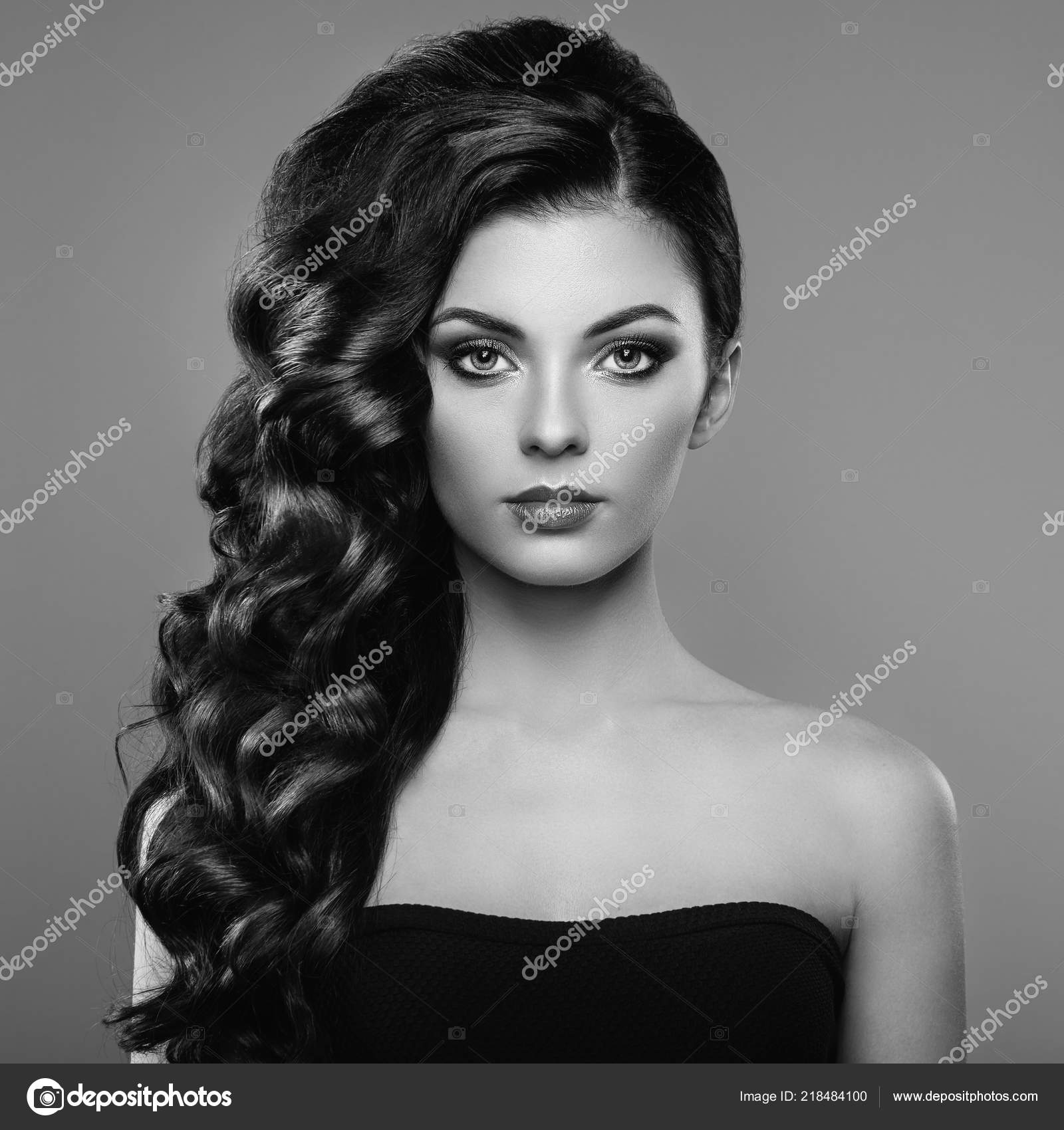 Brunette Woman Curly Hairstyle Beautiful Girl Long Wavy Hair