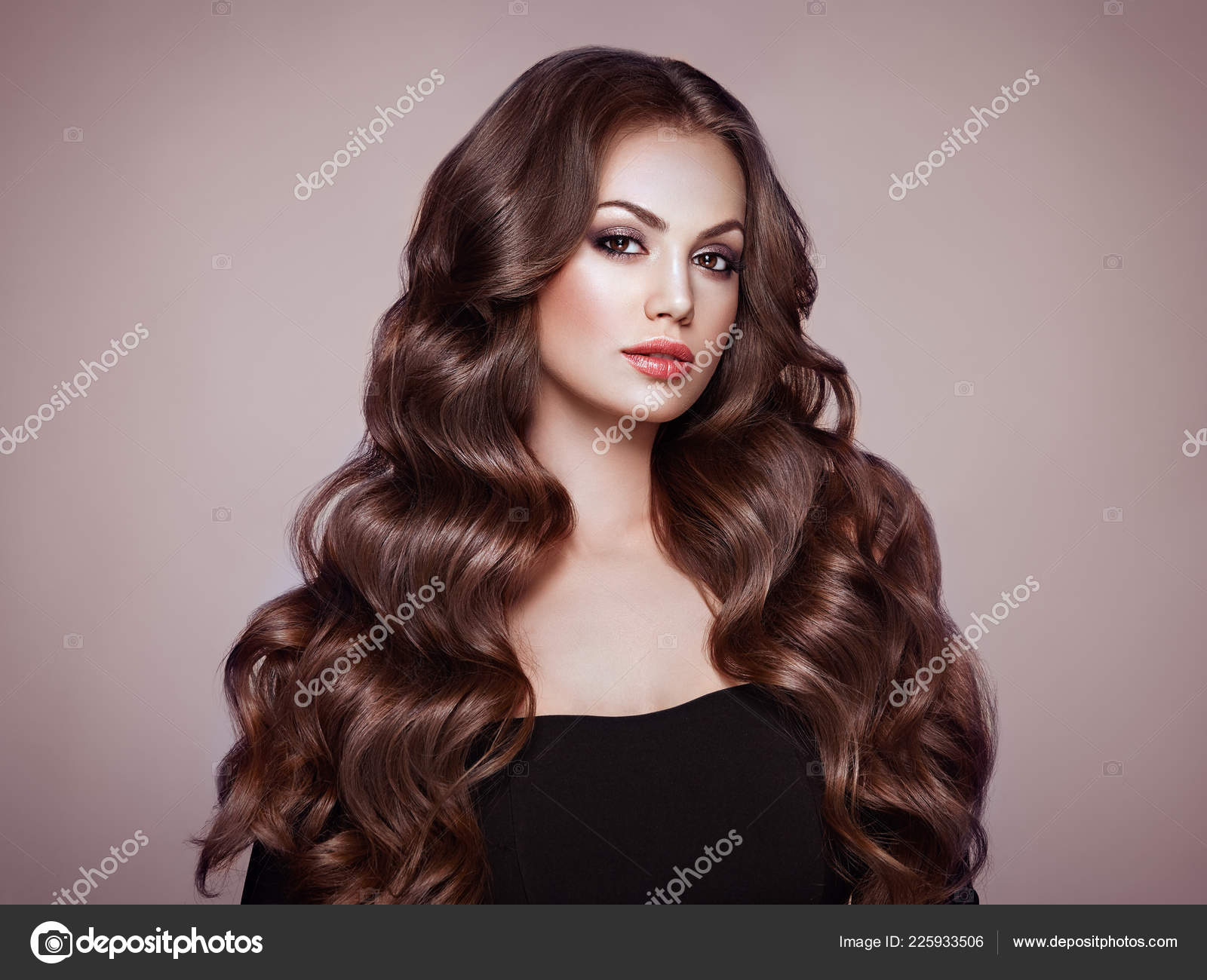 Brunette Girl Long Healthy Shiny Curly Hair Care Beauty Beautiful
