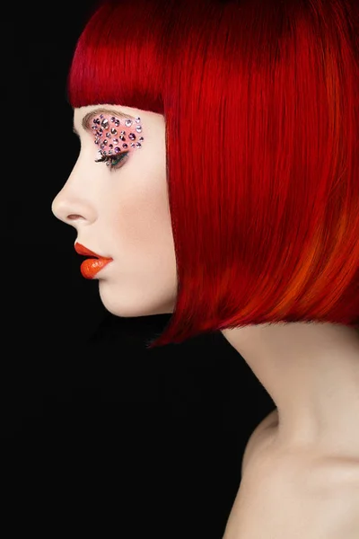 Krása Móda Modelu Dívka Barevnými Obarvené Vlasy Dívka Dokonalým Make — Stock fotografie