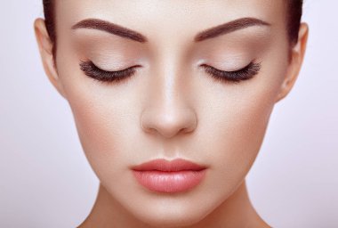 Beautiful Woman with Extreme Long False Eyelashes. Eyelash Extensions. Makeup, Cosmetics. Beauty, Skincare clipart