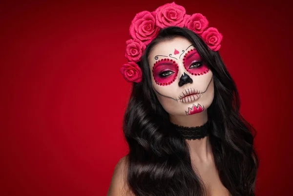 Portrait of a woman with makeup sugar skull — Stock Photo, Image