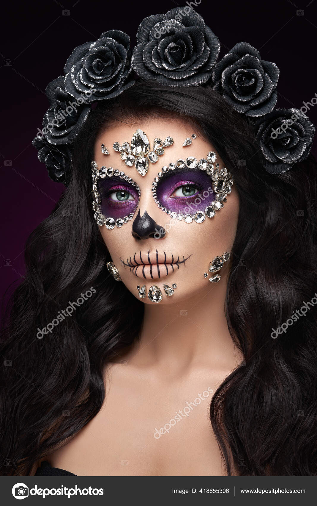 Og hold næve samarbejde Portrait Woman Sugar Skull Makeup Red Background Halloween Costume Make  Stock Photo by ©heckmannoleg 418655306