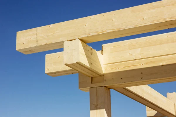 Construction Wooden Beam Assembling Angle Log House — Stock Photo, Image