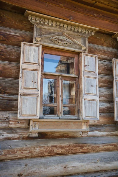 Window Wooden Wall House Nineteenth Century Russia — Stock Photo, Image