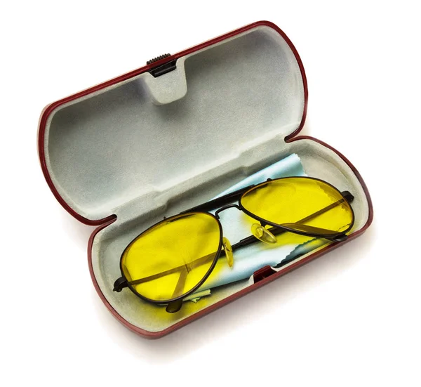 Powłoką Antyrefleksyjną Żółte Okulary Dla Kierowcy Polimeru Spolaryzowane Soczewki Futerale — Zdjęcie stockowe