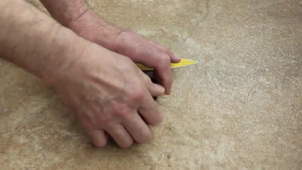 Μαχαίρια Που Ακονίζουν Μια Ειδική Συσκευή Παράγουν Έναν Άντρα — Αρχείο Βίντεο