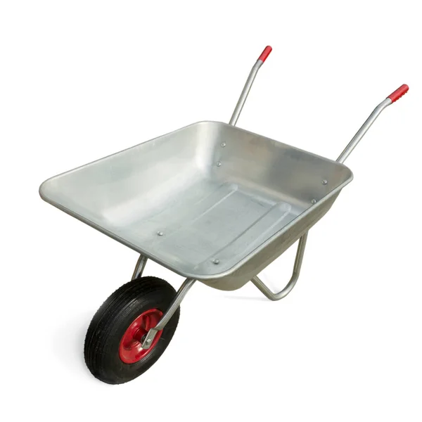 Wheelbarrow Isolated White Background Garden One Wheeled Metal Cart — Stock Photo, Image