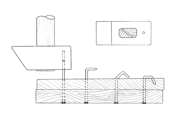 Doblado Clavos Través Agujeros Perforados Martillo Método Esbozo — Vector de stock