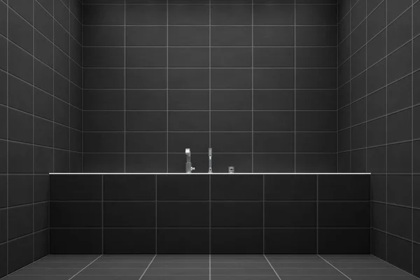 Empty Minimalistic Bathroom Black Tiles — Stock Photo, Image