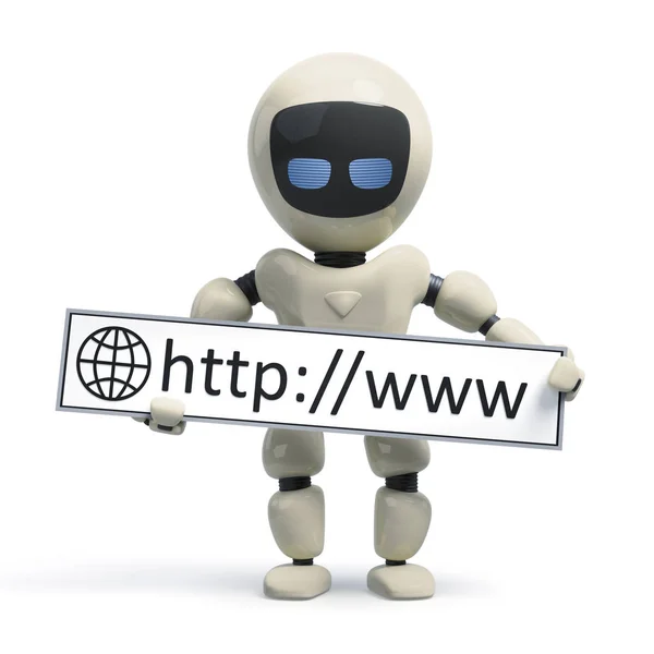 Robot Met Internet Ondertekenen Geïsoleerd Witte Achtergrond — Stockfoto