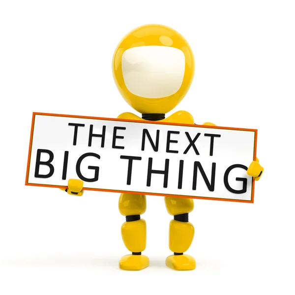 Yellow Robot Holding White Board Text Next Big Thing — Stock Photo, Image