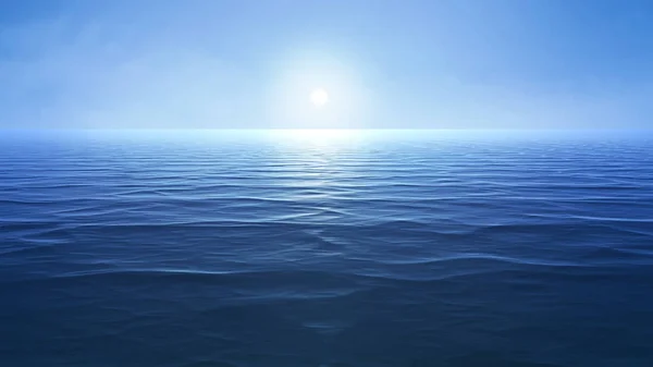 蔚蓝的海洋 阳光越过地平线 — 图库照片