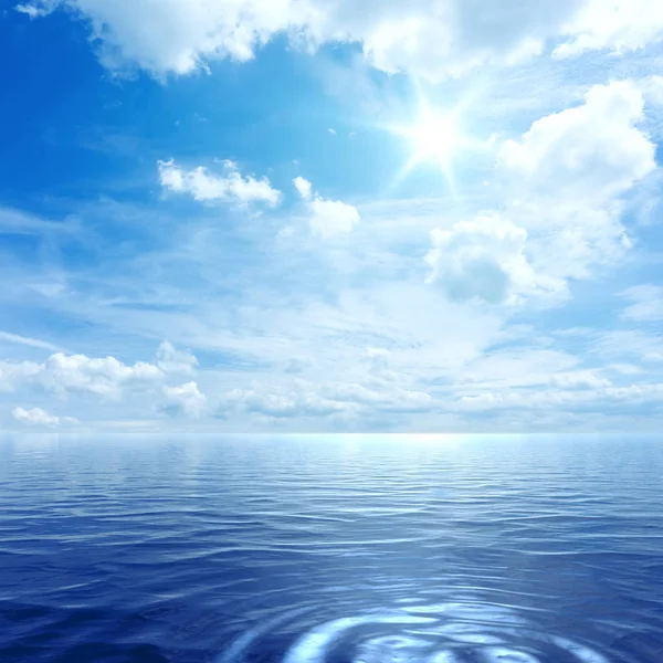 Ocean Waves Sunny Cloudy Blue Sky Background Stock Photo