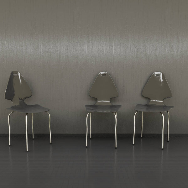 three black chairs against wall with space for your text