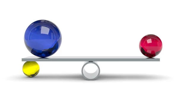 Blue Red Yellow Balls Scale White Background — Stock Photo, Image