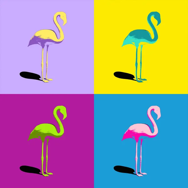 Conjunto Diferentes Flamingos Sobre Fundo Cor — Fotografia de Stock