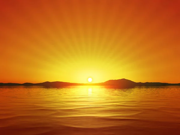 海と黄金の夕日背景の山 — ストック写真