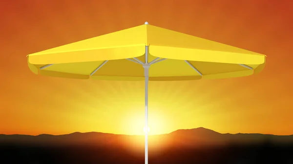 Paraguas Amarillo Típico Sobre Fondo Del Atardecer — Foto de Stock