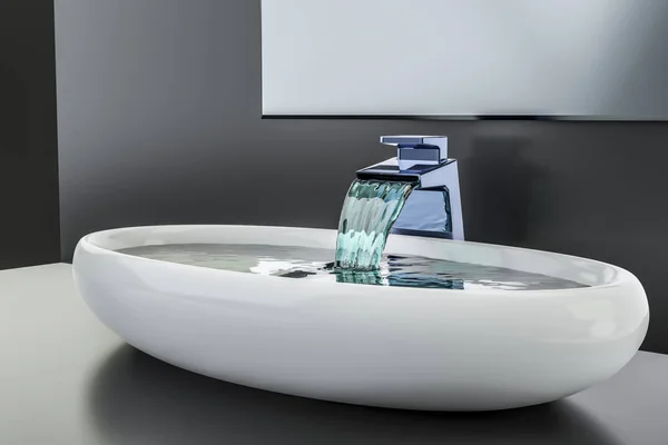 Moderne Kraan Met Water Stroomt Wastafel — Stockfoto