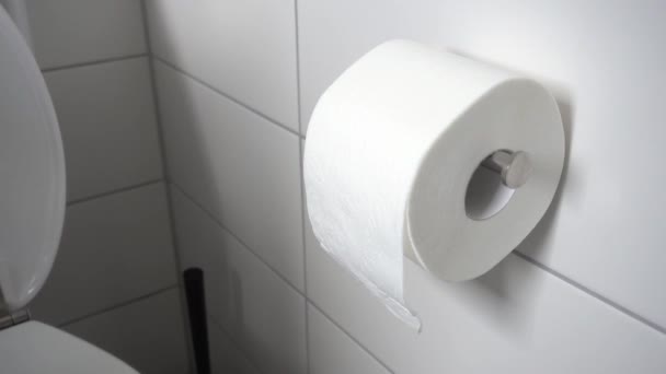 Male Hands Severing White Toilet Paper — Stock Video