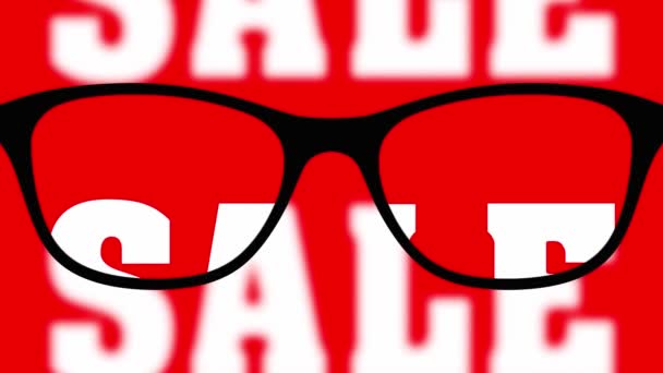 Černé Brýle Slovo Prodej Červeném Pozadí — Stock video