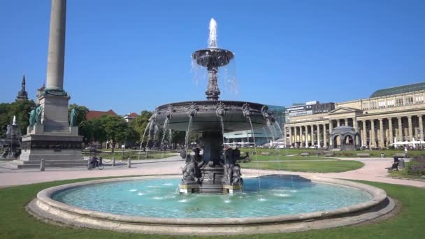 Slow Motion Fountain Square Stuttgart Germany — Stock Video