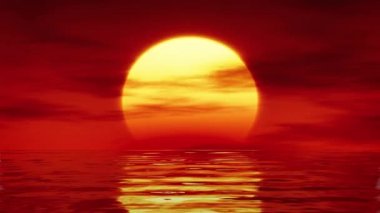 Deniz ve güneş gizleme dev sarı kızıl gökyüzü