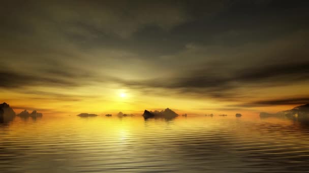 Ήρεμη Θάλασσα Πολύχρωμο Ηλιοβασίλεμα Στο Φόντο — Αρχείο Βίντεο