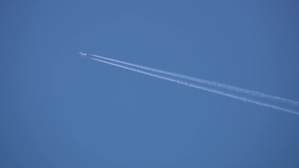 青い空を背景に飛んでいる飛行機 — ストック動画