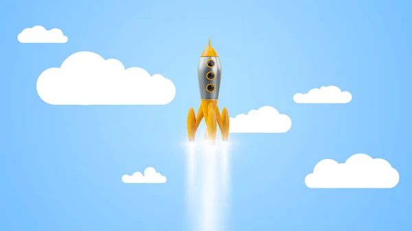 3d illustration of a retro rocket start up