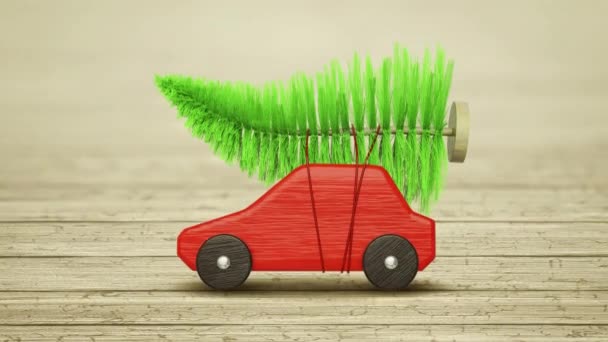 Voiture Jouet Rouge Avec Arbre Noël Vert — Video