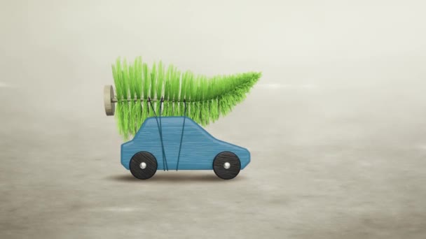 Carro Brinquedo Azul Com Árvore Natal Verde — Vídeo de Stock