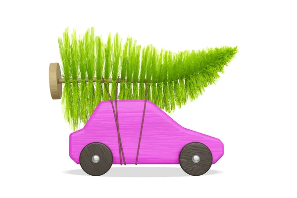 Voiture Jouet Rose Avec Arbre Noël Vert Illustration — Photo