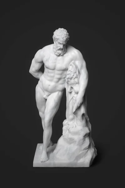 Escultura Hércules Mármore Branco Sobre Fundo Preto — Fotografia de Stock