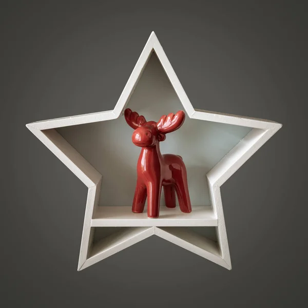 Decoración Navideña Estrella Blanca Con Ciervo Rojo Interior — Foto de Stock