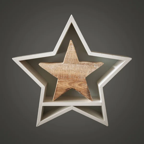 木製の星とクリスマス デコレーション ホワイト スター内 — ストック写真
