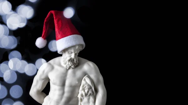 Uma Imagem Uma Figura Masculina Muscular Com Chapéu Papai Noel — Fotografia de Stock