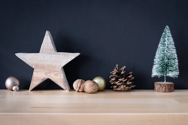 Bolas Vidrio Decoración Navidad Con Estrella Madera Abeto — Foto de Stock