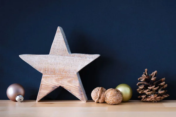 Bolas Vidrio Decoración Navidad Con Estrella Madera Nueces — Foto de Stock